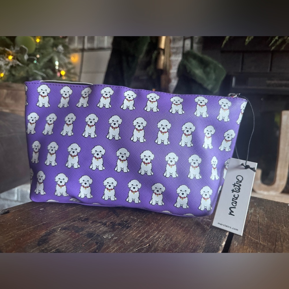 Purple Cosmetic Bag with Dog Print Marc Tetro NEW